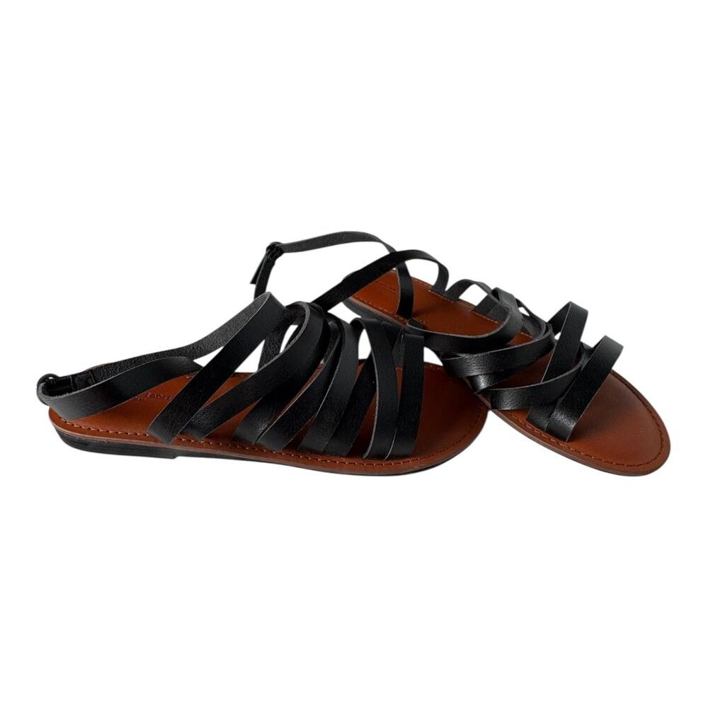 American Eagle Black Strappy Gladiator Sandals Size 9 Women’s Wrap Ankle Flat